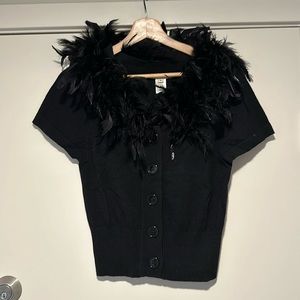 Nanette Lepore vintage feathered short sleeved cardigan